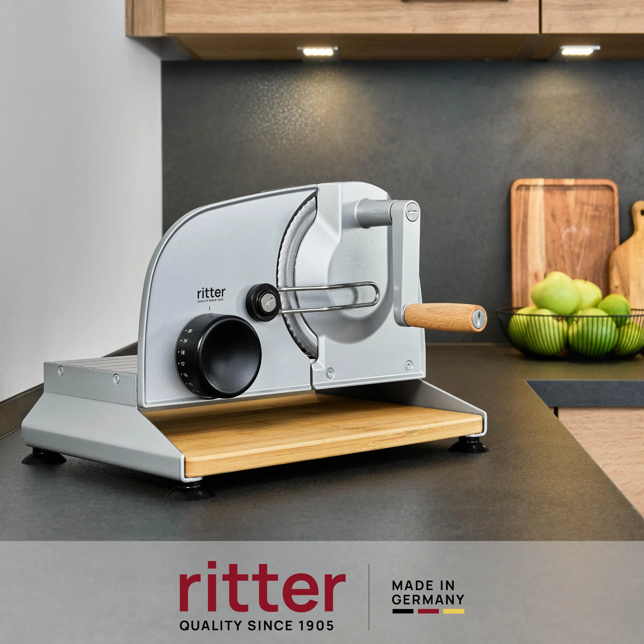 ritter amano 5 ręczna krajalnica do chleba, wędlin i sera, całość z metalu, Made in Germany