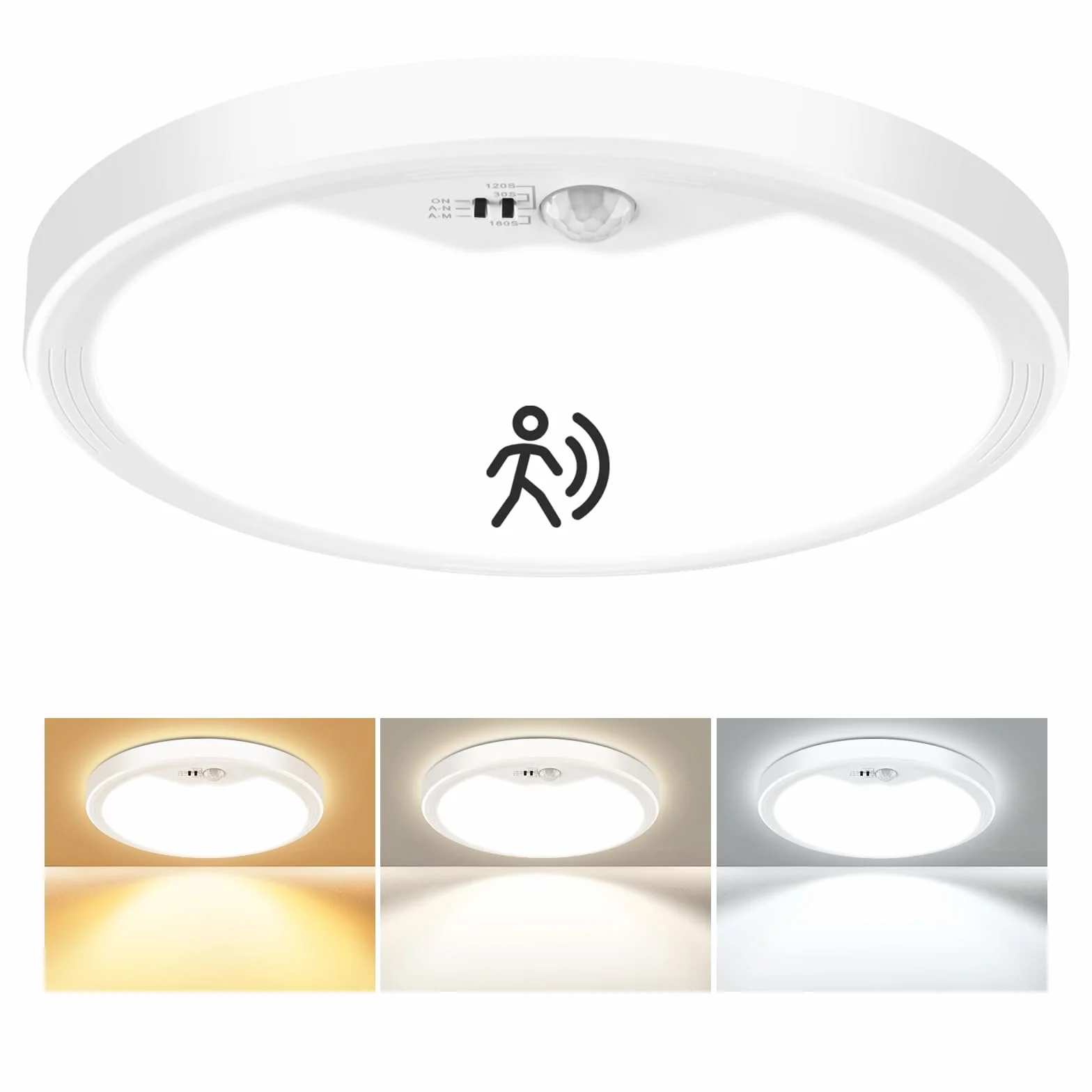 Oumida lampa sufitowa LED z czujnikiem ruchu, 18 W, lampa sufitowa z czujnikiem ruchu do wnętrz, okrągłe światło z czujnikiem ruchu do sypialni, korytarza, kuchni, łazienki, balkonu, piwnicy, garażu