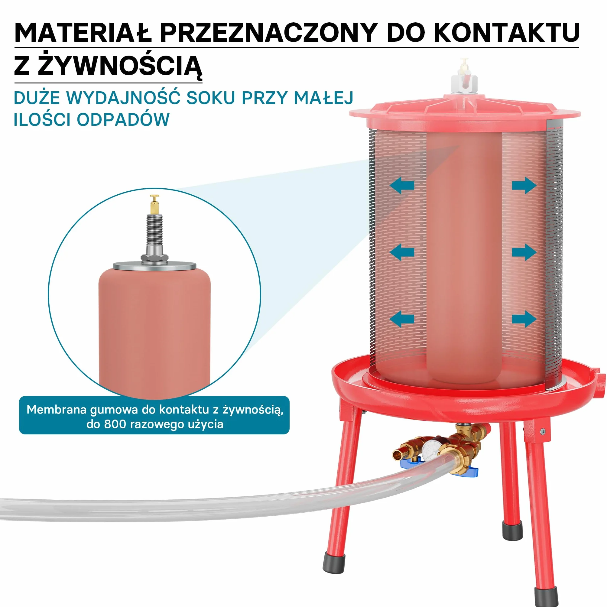 Wiltec Hydroprasa do owoców 20 litrów, ręczna prasa hydrauliczna, prasa do wyciskania soków z owoców i warzyw pod ciśnieniem wody, stal nierdzewna