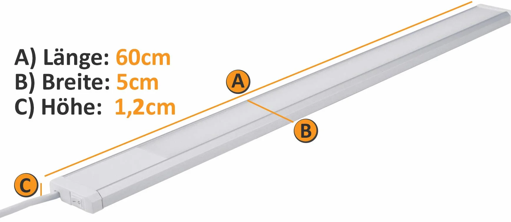 Listwa oświetleniowa LED podszafkowa 60 cm 10 W 1430 lumenów 1 szt. 230 V Kabel 1,5 m z włącznikiem oświetlenie powierzchni roboczej w kuchni neutralna biel