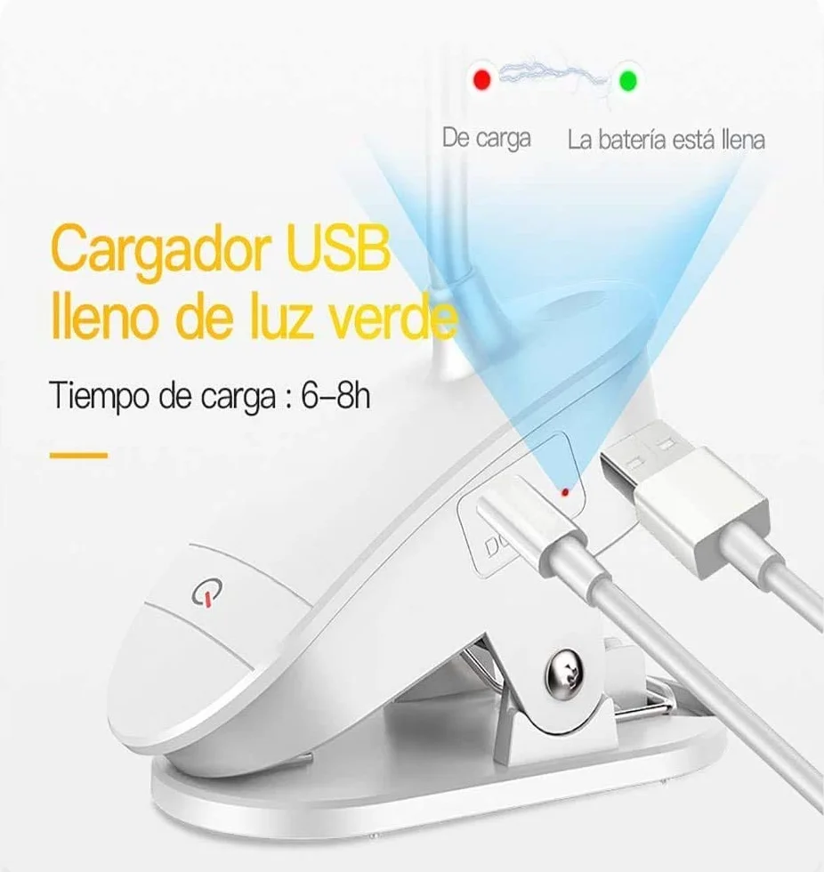 Lampa do czytania z klipsem, zasilana bateriami z 3 poziomami jasności, ładowana przez USB