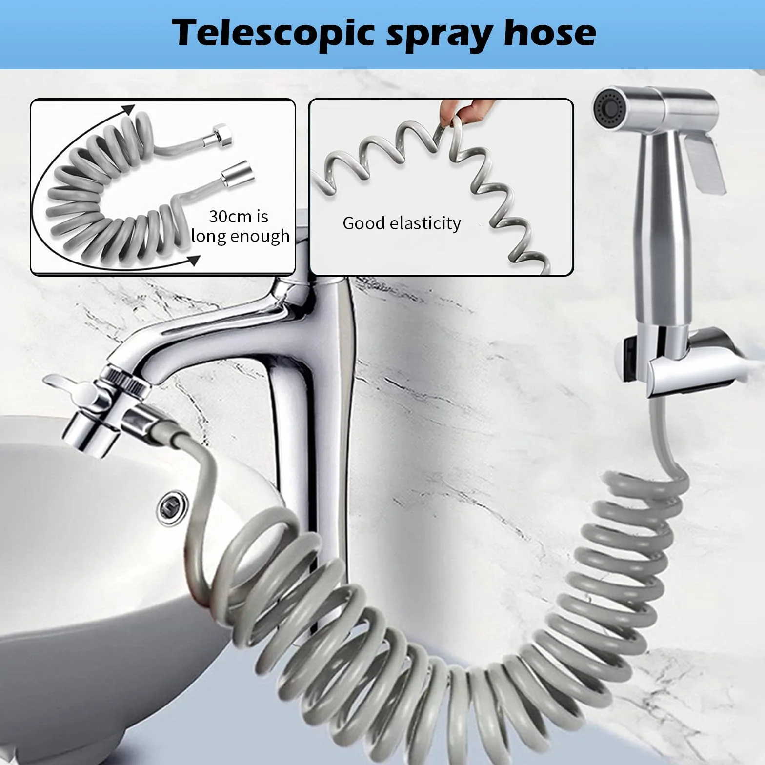 Bidet słuchawka prysznicowa, stal szlachetna, szczotkowana stal szlachetna, zestaw rozpylaczy do pieluszek dla niemowląt – z dozownikiem kranu, wąż sprężynowy 59" i toaleta z hakiem do WC, higieny