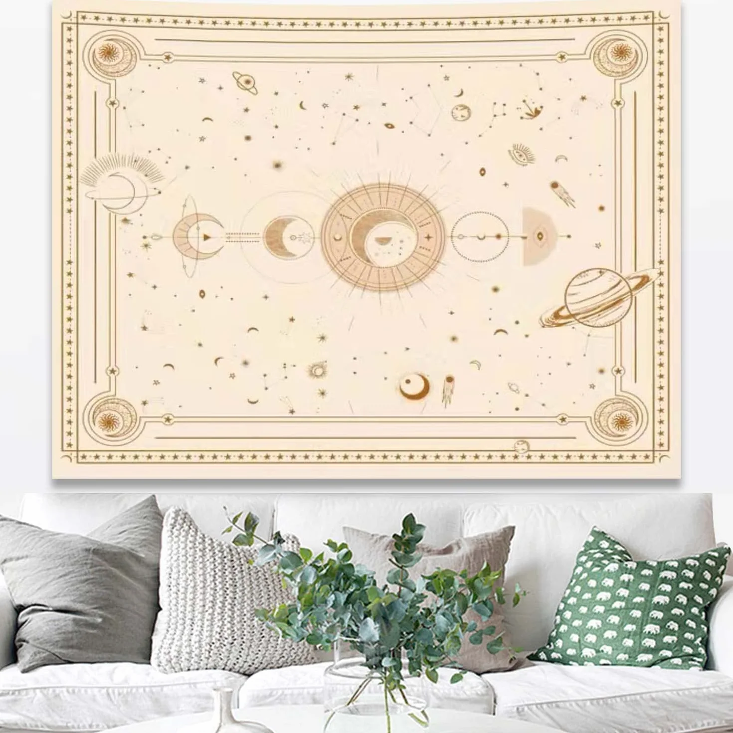Arawat Dywan ścienny, fazy księżyca, biały – księżyc, gobelin, gotycki, indyjski gobelin, mandala, psychodeliczna dekoracja, dekoracja ścienna (150 x 200 cm)