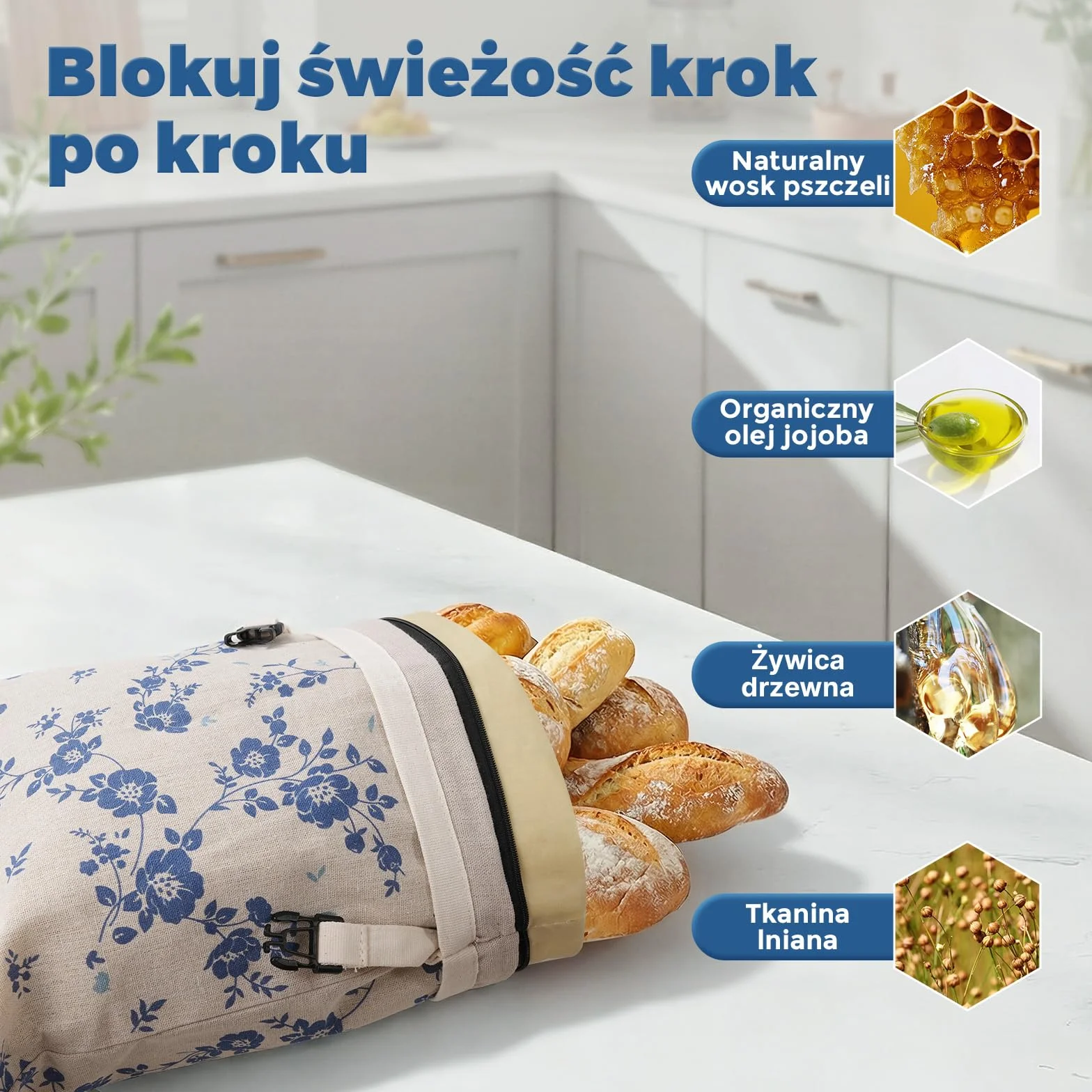 YARRAMATE lniane worki na chleb z wosku pszczelego niebieski kwiatowy zamek błyskawiczny do zamrażania wielokrotnego użytku