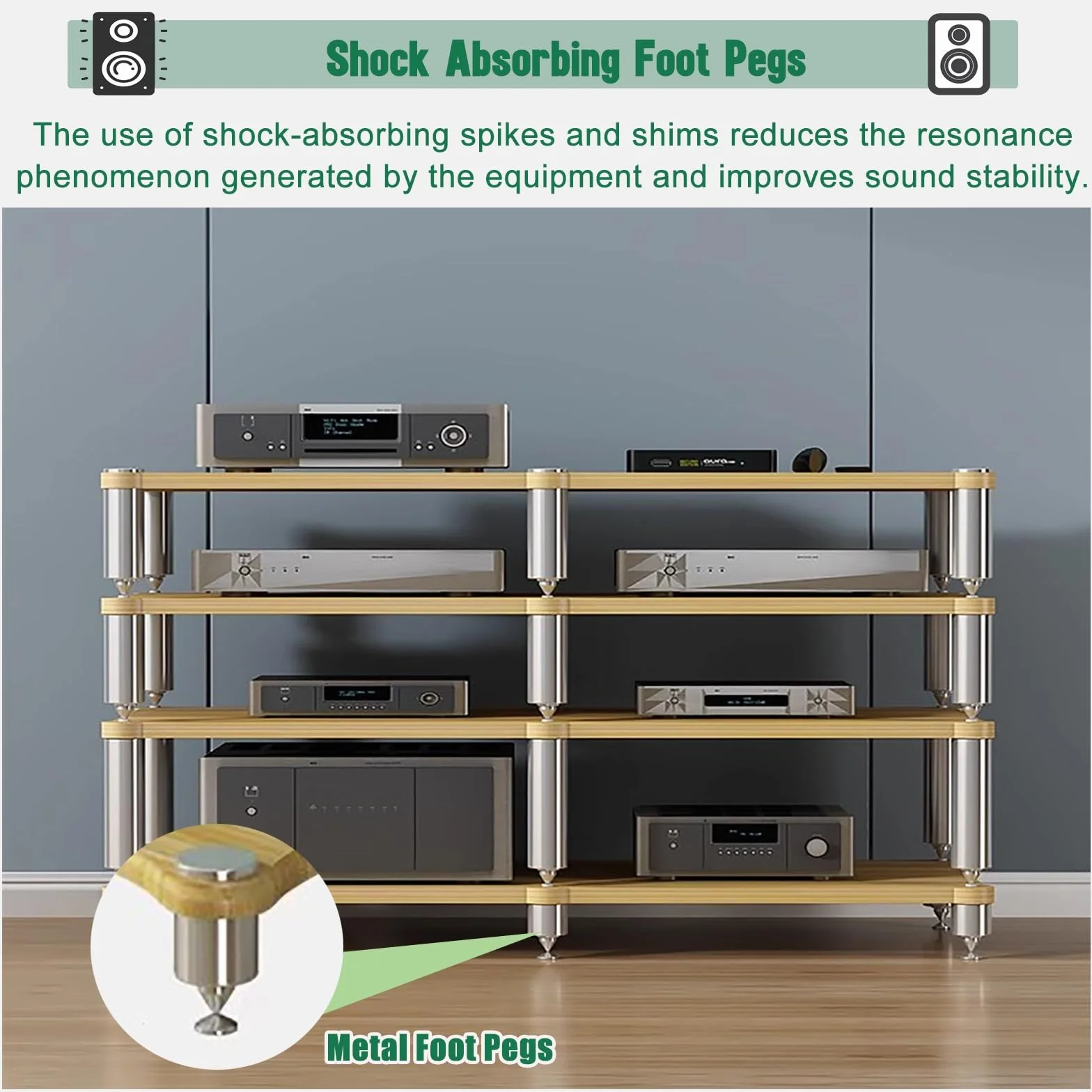 Stojak stereo do małych przestrzeni, regał na komponenty audio, wieża, stojak na media stereo, półka na sprzęt, studio / salon / stojak odbiornika kina domowego (120 x 48 x 85 cm (47 x 20 x 33 cali)