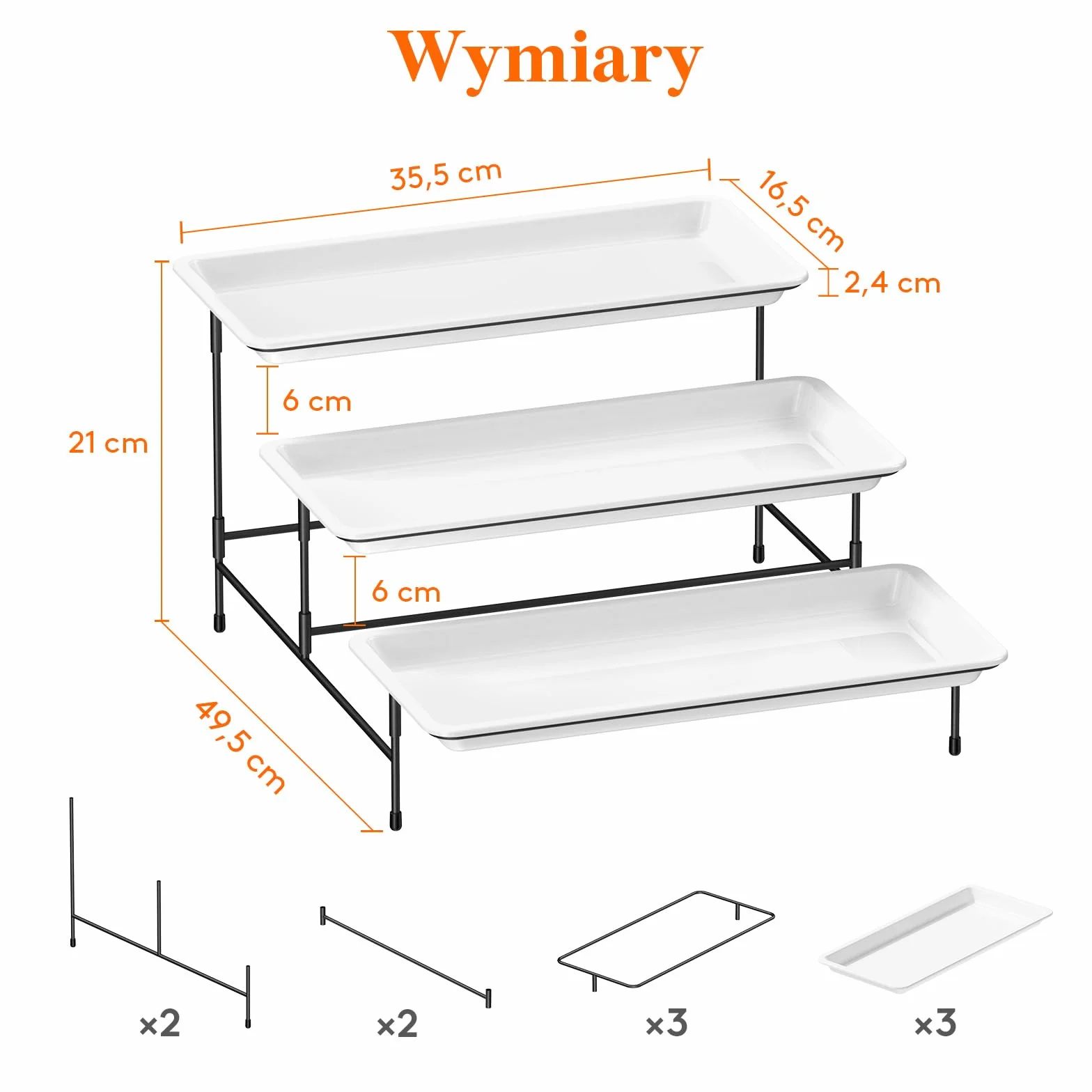 Lifewit 3-poziomowa taca do serwowania na przyjęcia, 36 × 17 cm tace do żywności, tace wielokrotnego użytku ze składanym stabilnym metalowym stojakiem na warzywa, owoce, ciastka, deser, czarny